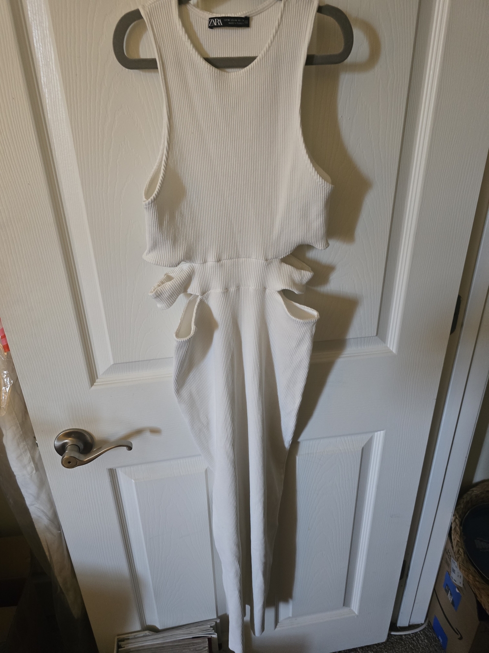Zara White Ribbed Cutout Maxi Dress MED - Picture 2 of 9